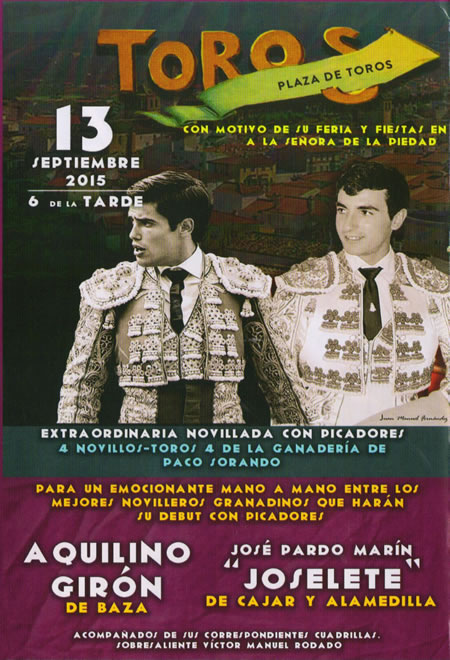 Cartel Taurino Novillada Baza Feria 15